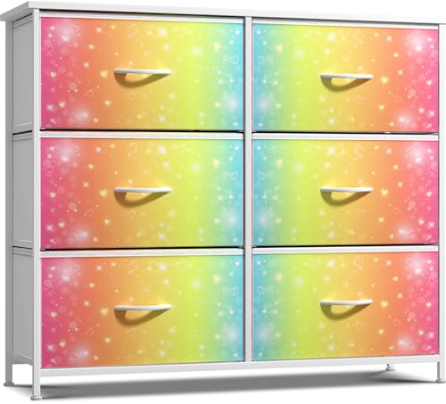 Sorbus Dresser with Fabric Drawers & Wood Top (6 Drawer, Rainbow Stars) - image 1