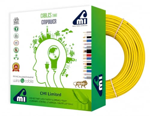 Image of CMI Wires & Cables 1 Sq. MM Single Core Copper Wire 45 Meter Roll, Yellow, Flame Retardant PVC Insulated Electrical Cable, Eco-Friendly, 10-Year Warranty for Domestic & Industrial Wiring