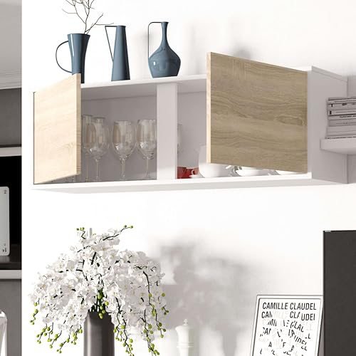 Habitdesign Mueble de Salon Moderno, Modulos de Comedor, Modelo Alida, Acabado en Blanco Artik y Roble Canadian, Medidas: 200 cm (Ancho) x 43 cm (Alto) 41 cm (Fondo) - imagen 6