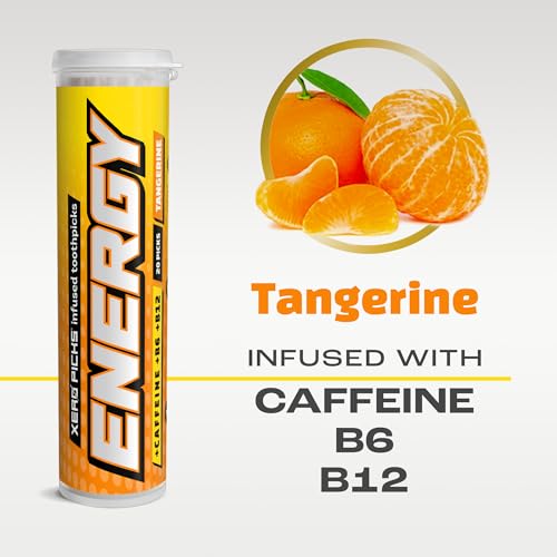 Image of Xero Picks Energy Caffeine Flavored Toothpicks B12 for Focus & B6, 60 Picks (Pack of 3) (Tangerine) Sugar-Free Alternative to Energy Mints & Gum - Kosher