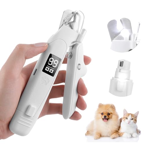 Lychico 2-in-1 Dog Nail Grinder & Clipper - Low Noise (<40dB) Grinder for Dogs & Cats Dual LED Lights USB-C Fast Charging Nail Catcher Included - Safe for Small Medium & Large Pets