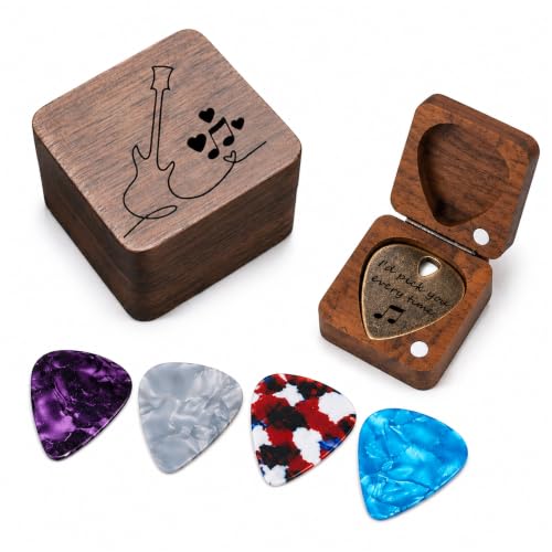 JUPPE I'd Pick You Every Time Guitar Pick & Guitar Pick Holder, Walnut Wood Guitar Pick Case for Picks Storage and Display, Guitar Gifts Accessories for Men Guitarists Guitar Players Music Lovers