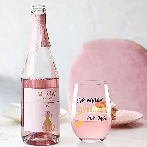 Waited 9 Months For This Funny Wine Glass Gifts For New Mom - Birthday, Mother's Day Gifts For Women, Expectant Moms, Pregnancy, Mom Gifts From Husband, Confidante, Friend, 17 Oz Stemless Wine Glasses #TOP2