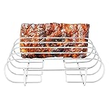 Soporte de costillas para – 12 x 25,3 x 7,29 cm 4 ranuras antiadherente, práctico soporte para barbacoa, acero inoxidable, apto para horno, apto para lavavajillas, hogar, cocina, pícnic al aire