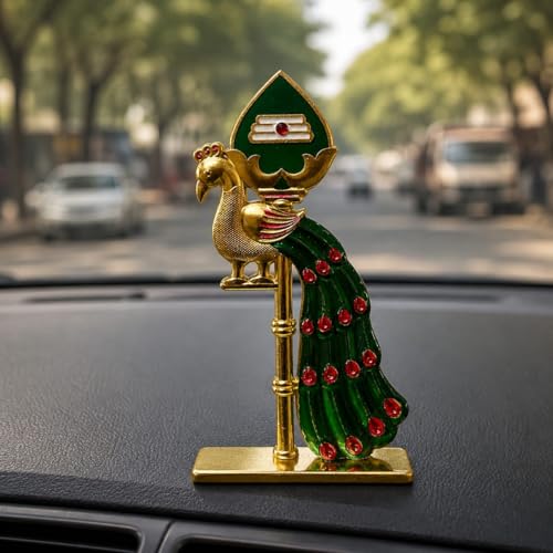 Image of Steel Murugan Vel Statue (8 cm) | Divine Lord Karthikeya Spear for Car Dashboard & Pooja Room Decor | Durable Red Vel Idol for Altar & Spiritual Gifting (Green peack)
