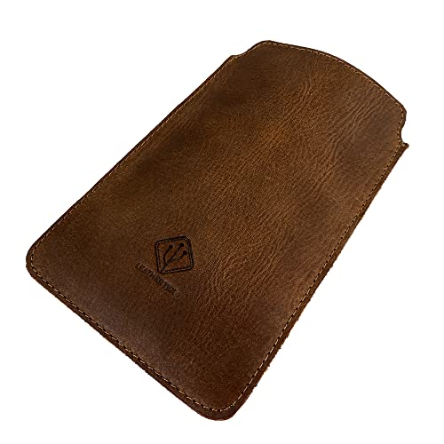 Leathertex, Rustic Sleeve Compatible With Iphone 13/14 Pro Max Handmade From Full Grain Leather - Bourbon Brown #TOP3