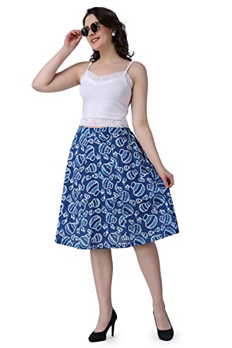 Image of POPWINGS Casual Bagru Printed A-Line Knee-Length Summer Skirt for Women | Ethnic