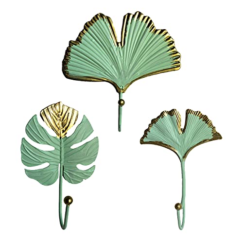 TentHome Vintage Garderobenhaken Wandhaken dekorative Haken Blattform Metall Kleiderhaken Handtuchhaken Aufhänger Dekohaken Schlüsselhaken wandmontiert Mehrzweckhaken 3er Set Grün B