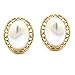 Clip On Earrings Gold Plated Simulated Pearl Oval Greek Key Women Fashion