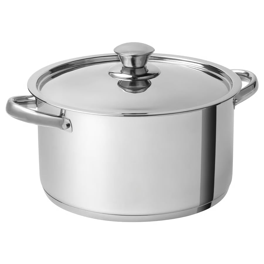 Image of DVARGKRAFTA Stainless Steel Pot with Lid, 5.5 L, Induction Compatible, Thick Aluminium Base, 24 cm Diameter, Stackable Design, Gas Hob Compatible