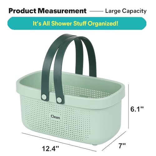Image of Laigoo Green Shower Caddy Basket Plastic Storage Basket with Handles Storage Bins Shower Storage Organizer for Bathroom, College Dorm, Kitchen, Bedroom, Gym