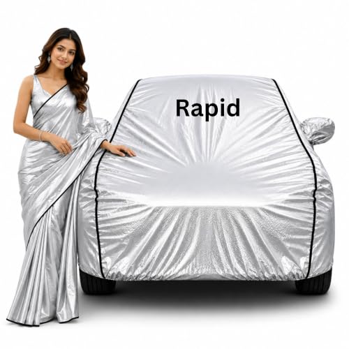 Image of 100% Waterproof Car Cover for Rapid All Weather Protection with Mirror Pocket Inner Cotton Layer Triple Stitched Cover with Adjustable Belt Bottom Elastic to Secure Fit-Silver