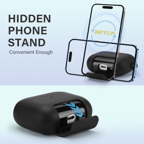 Image of Magnetic Lock Lid Case Compatible with AirPods Pro 3 | Built-in Phone Stand, MagSafe Ready, Shockproof Protective Cover with Lanyard