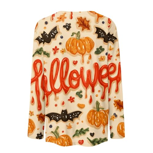 Halloween Shirts for Women Long Sleeve Plus Size Fashion Crewneck Comfortable Tshirts Halloween Costumes for Women