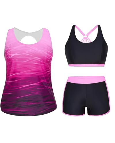 Image of Holipick Women Plus Size Swimsuits - Athletic 3 Piece Tankini with Shorts
