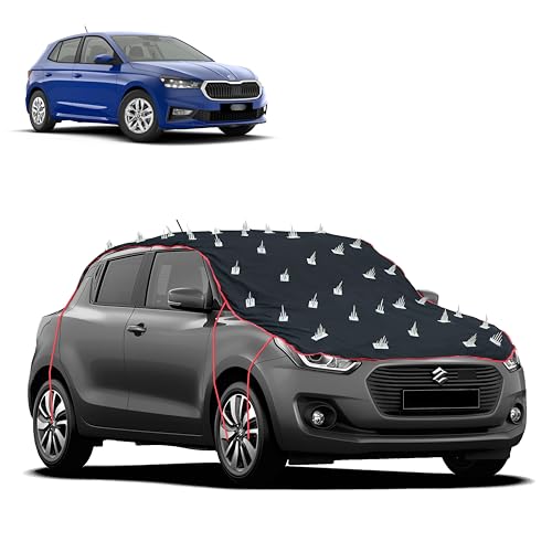 Image of Dog Protection Spike Car Cover for Skoda Fabia Bonnet to Roof Easy Installation with 4 Elastic Hook Strap | Anti-Scratch Soft Cotton Inner | Complete Protection from Street Dogs & Monkeys