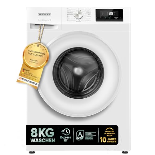Heinrich´s Waschmaschine | 8kg |15 Programme | 1400 U/min. | Aqua-Stop | LED-Display | inkl. Timer | mit Kindersicherung | langlebiger Inverter Motor | Energieeffizienzklasse A | weiß