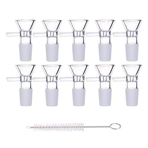 10 PCS 14mm Glass Bowl with Handle, Glass Funnel for for Kitchen, Laboratory, DIY Crafts, Incldue Cleaning Brush