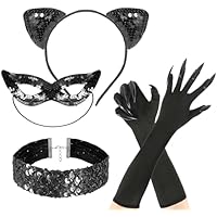 Hifot Kit Disfraz Gata Accesorios Mujer, Orejas de Gato Collar