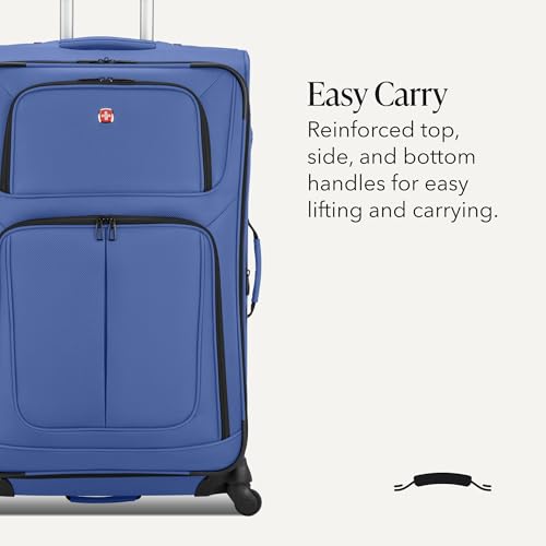 Image of SWISSGEAR Sion Large Checked Spinner Luggage, Softside Expandable, Lightweight Suitcase, Regatta, 30-Inch