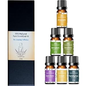 Essential Oil Set Laundry Collection | 100% Pure Therapeutic Grade Aromatherapy Oil | for Dryer Balls, Diffusers, Soaps, Candles | Gift Set Lavender, Tea Tree, Eucalyptus, Bergamot, Lemon, Chamomile