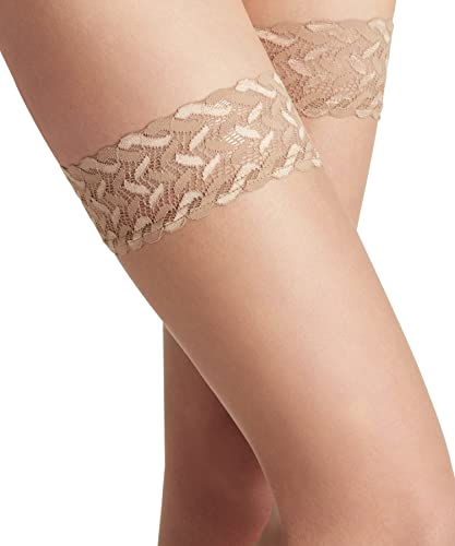 Image of FALKE Women's Shelina 12 Denier Thigh Highs, Modern Lace Trim with Non Slip Grips, Ultra-Sheer Transparent, Nylon