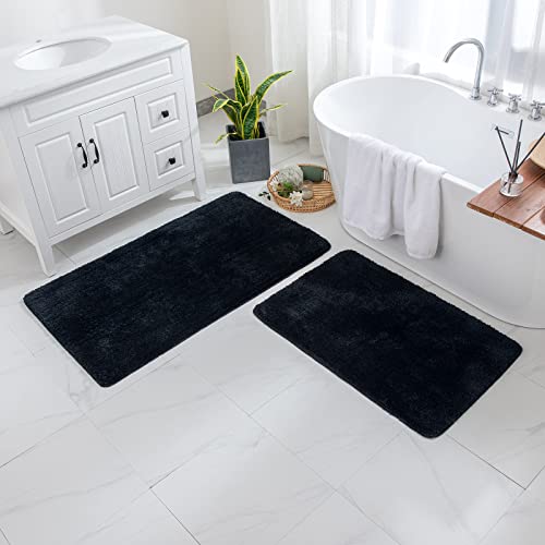 MIULEE Bathroom Rug Entrance Mat Shower Mat Non-Slip Tabis Absorbent Soft Microfibre Toilet Bath Tub Outlet Kitchen Living Room Bedroom Black 45 x 120 cm - Image 2