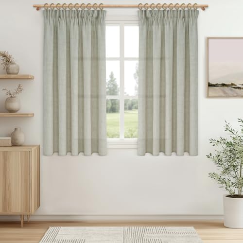 MRTREES Cortinas Lino Natural Rusticas Cortas para Ventanas 140x160 CM Cortinas Salon Modernas Translucidas 2 Piezas Cortina Visillo con Ganchos para Dormitorio Comedor Habitacion