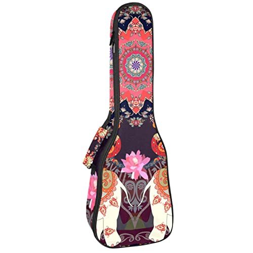 Housse de ukulélé avec motif géométrique éléphant et fleur – Housse de transport pour ukulélé avec sangle réglable - Les Beatles, Paul McCartney, John Lennon, RIngo Starr, George Harrison Housse de ukulélé avec motif géométrique éléphant et fleur - Housse de transport pour ukulélé avec sangle réglable