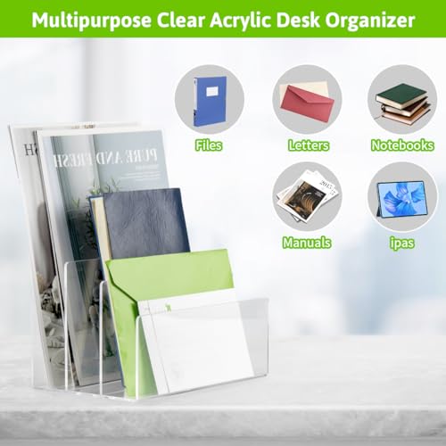 Porte-documents en acrylique transparent à 3 compartiments verticaux pour bureau et maison - 7