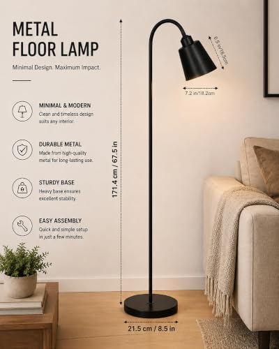 Image of Homesake Contemporary Arc Floor Lamp for Living Room, Adjustable Matte Black Standing Reading Lamp with E27 Holder, Modern Nordic Corner Floor Light for Bedroom, Sofa Side, Home Office & Study