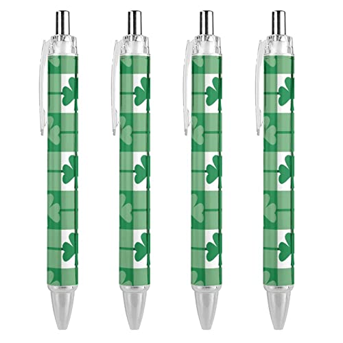Bolígrafos retráctiles de tréboles verde esmeralda con punta pequeña, patrón personalizado, 0,55 mm, tinta negra, 4 unidades