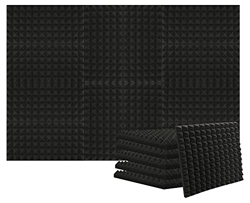 Heavyoff Panneaux de Mousse Acoustique, Panneau Absorbant 12 pièces Anti Bruit Retardateur flamme pour Podcasting, Studios d'enregistrement, Bureaux 30x30x2,5cm, Noir Cover