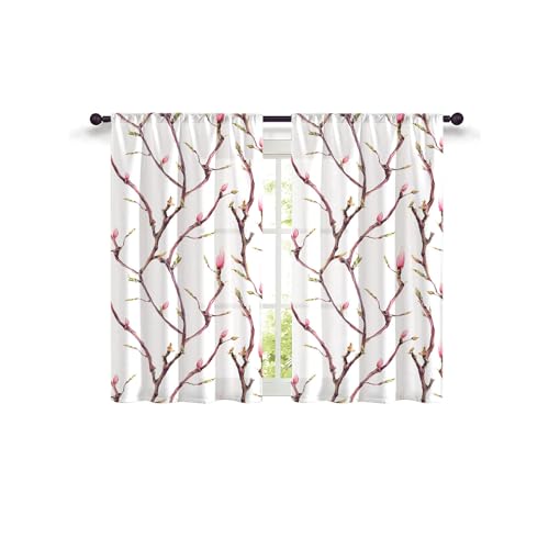 Highdi 2 Piezas Cortinas Cortas para Cocina Media Ventana Impresión 3D Cortinas de Pequeñas Modernas para Debajo del Fregadero, para El Lavadero del Armario Dormitorio (Rama de árbol,W80xL100cm)
