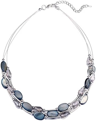 BULINLIN Crystal Layered Statement Necklace for Women, Shell Choker Necklace with Chunky Silver Metal Fashion Jewelry Gifts for Her