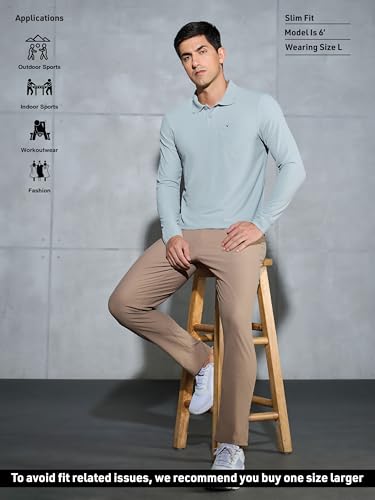 Image of TECHNOSPORT Men Polyester Slim Fit Polo Neck Full Sleeve Matpiq T-Shirt with Patch Pocket for Regular Use