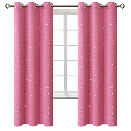 Image of BGment Pink Star Blackout Curtains for Kid's Bedroom - Grommet Thermal Insulated Room Darkening Printed Curtains for Girl Room, Set of 2 Panels, 42 x 72 Inch