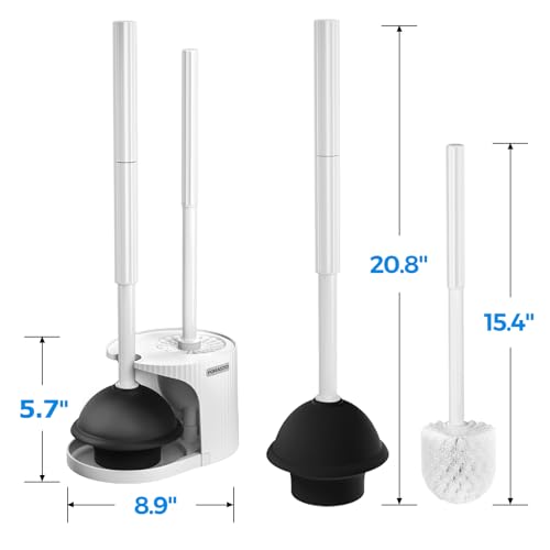2 in 1 Toilet Brush and Plunger Set, Toilet Bowl Brush Plunger Set,Extended Handle Plunger,Bathroom Cleaning Tools,Toilet Brush Plunger Combo,Cleaning Brush(Pearl White,20.8inch)