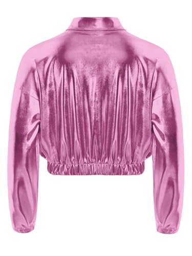 Kids Girls Shiny Metallic Jacket Coat Long Sleeve Flip Collar with Flap Pockets Jazz Hip Hop Blazer Dancewear4