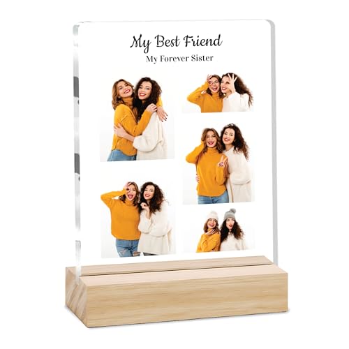 Image of Giftplease Customized Photo Frame with Text & Wooden Stand | Personalised Printed Photo Frame Gift for Sister | Birthday, Tabletop D cor | Customized Photo Gift (6x8 Inches) SIS 07