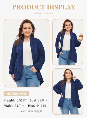 Eytino Womens Plus Size Cardigans Long Sleeve Asymmetrical Knit Open Front Lightweight Cardigan Outwear(1X-5X)3