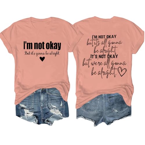 Generic I Am Not Okay T Shirt Pink Womens Unisex Medium Modern/Fitted Short Sleeve Crew Neck Graphic Print T-Shirt