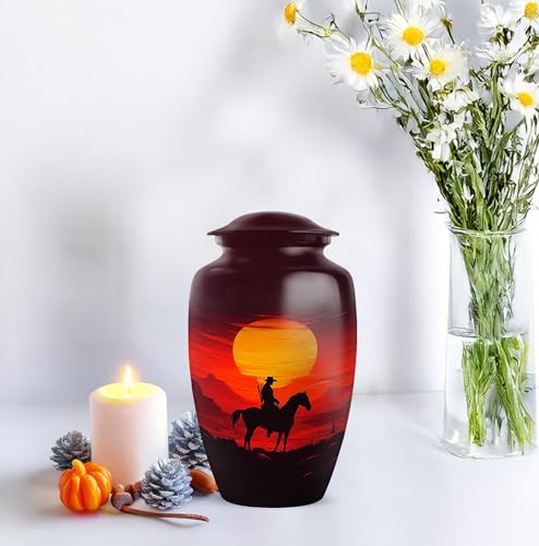 Image of Cowboy Urn - Large & Small Urn for Ashes Adult Male - Funeral Urns for Adult Ashes Women - Tiny Urns for Human Ashes - Urn for Ashes for Women (Combo - 10 inch & 3 inch, 5 Pcs)
