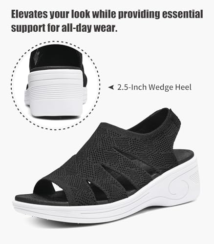 Image of Womens Wedge Sandals Platform Walking Sandals Open Toe Ankle Elastic Strap Casual Comfortable Summer Dressy