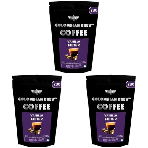 Image of Colombian Brew Vanilla Filter Coffee Powder, Arabica Roast & Ground, 250g (Make Espresso, French Press, Cold Brew, Hot Brew) (Pack of 3)