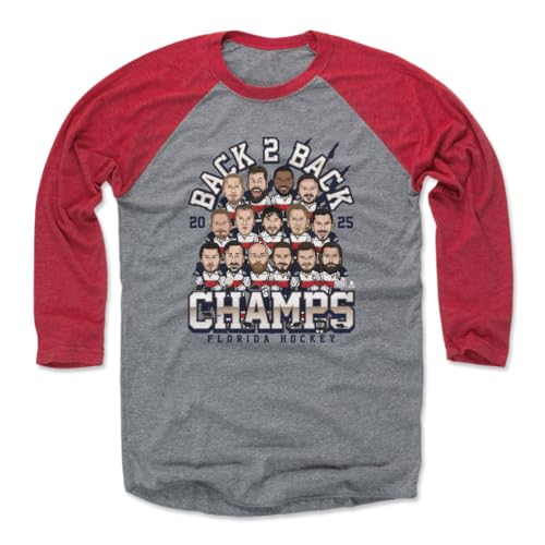 500 LEVEL Florida Panthers 2025 Back to Back Stanley Cup Champs 3/4 Sleeve T-Shirt (Red/Heather Gray, X-Large)