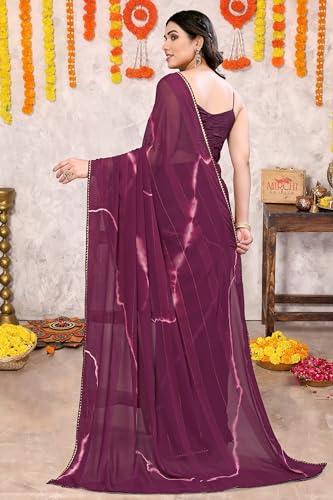 Image of MIRCHI FASHION Women Saree Shibori Print Chiffon | Elegant Festive and Functional Sari for All-Day Comfort with Matching Blouse