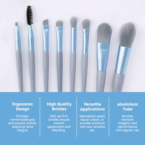 Image of Gleva 8 Pcs Brush Set With Pouch, Makeup Brushes Premium Synthetic Kabuki Foundation, Concealers, Eye Shadows Professional Blush, Face Powder, Highlighter, Contour, Blending Eyeliner (Grey)