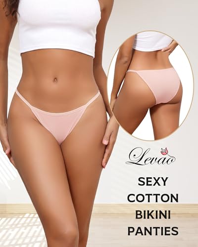 Image of LEVAO Cotton Underwear for Women-Plus Size String Bikini Panties-Low Waist Cheeky Underwear-High Cut Stretch Ladies Briefs