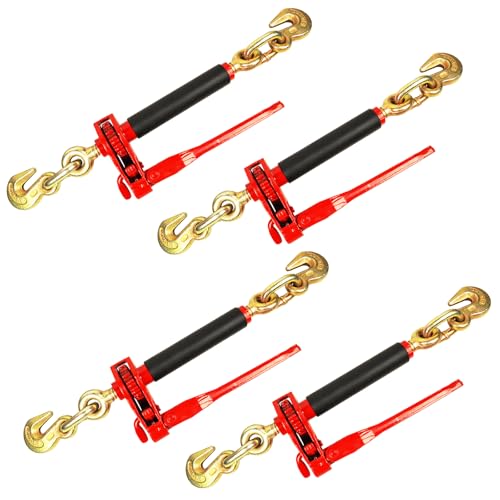 Image of ENJ 4 Pack Folding Handle Load Binder with 2 Grab Hooks, for 5 /16-3 /8 Grade 70 Transport Chain, Load Binder with 7,100 Pound Working Load Limit